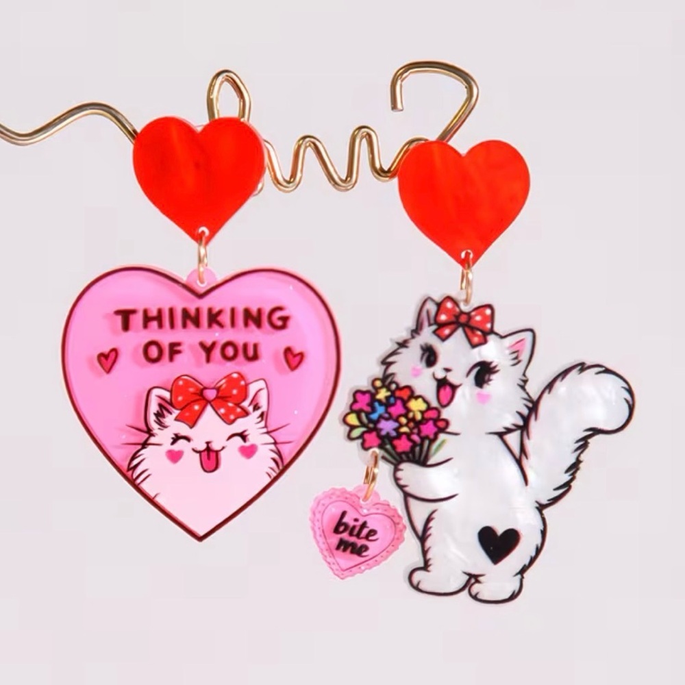 BITE ME BABY 💘 Acrylic Sassy Kitty Cat Statement Earrings - Picture 2 of 10